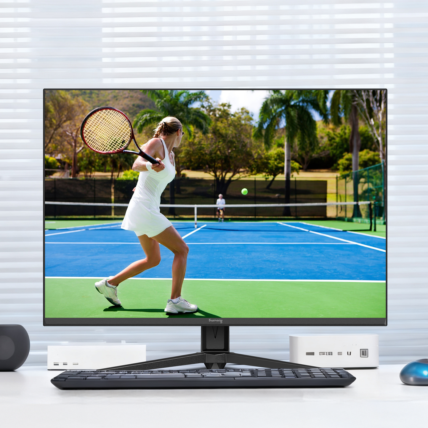 Suevery 28" 4K UHD IPS Computer Monitor, 3840×2560, 120% sRGB, FreeSync, Built-in Speakers, HDMI/DP, Wall Mount, Black