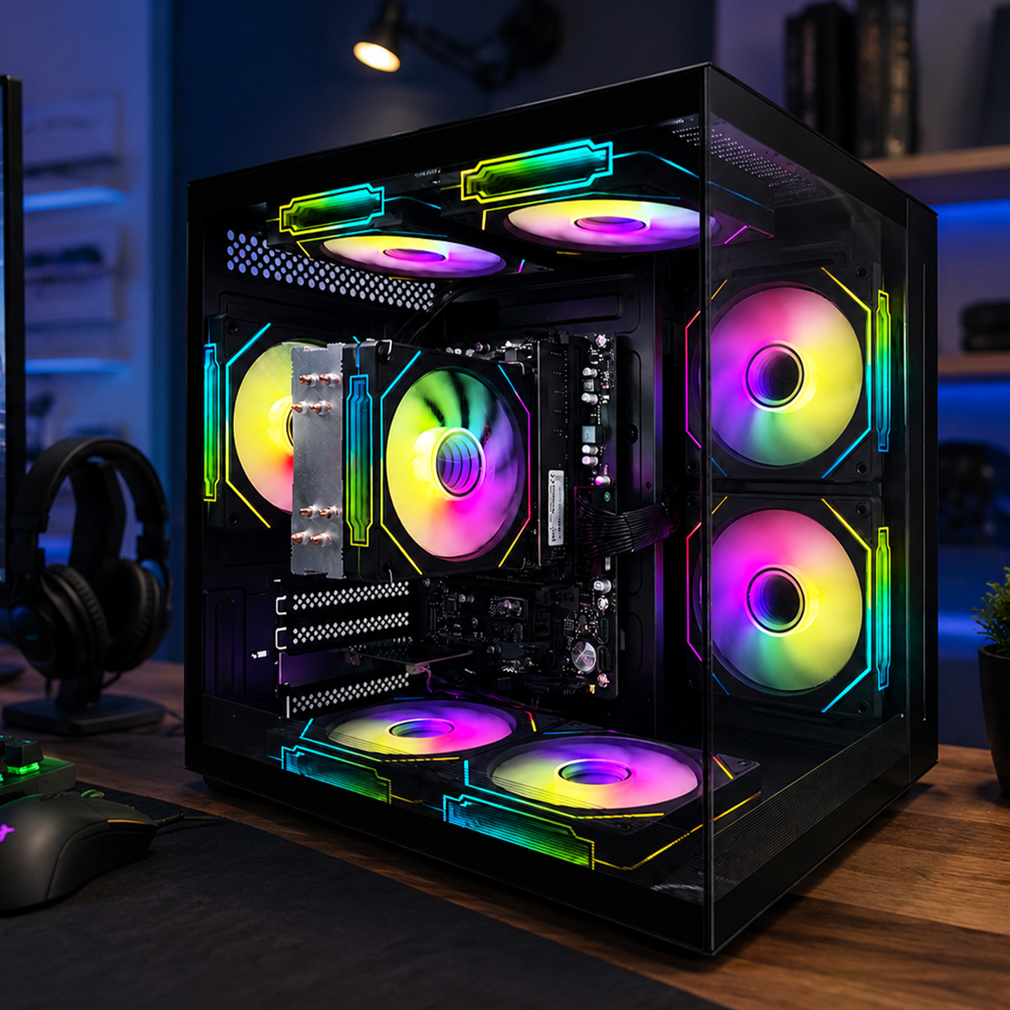 Suevery Gaming PC Desktop, AMD Ryzen 5 3400G up to 4.2GHz, 16G DDR4 RAM, RGB Fansx8, WiFi 6, Black