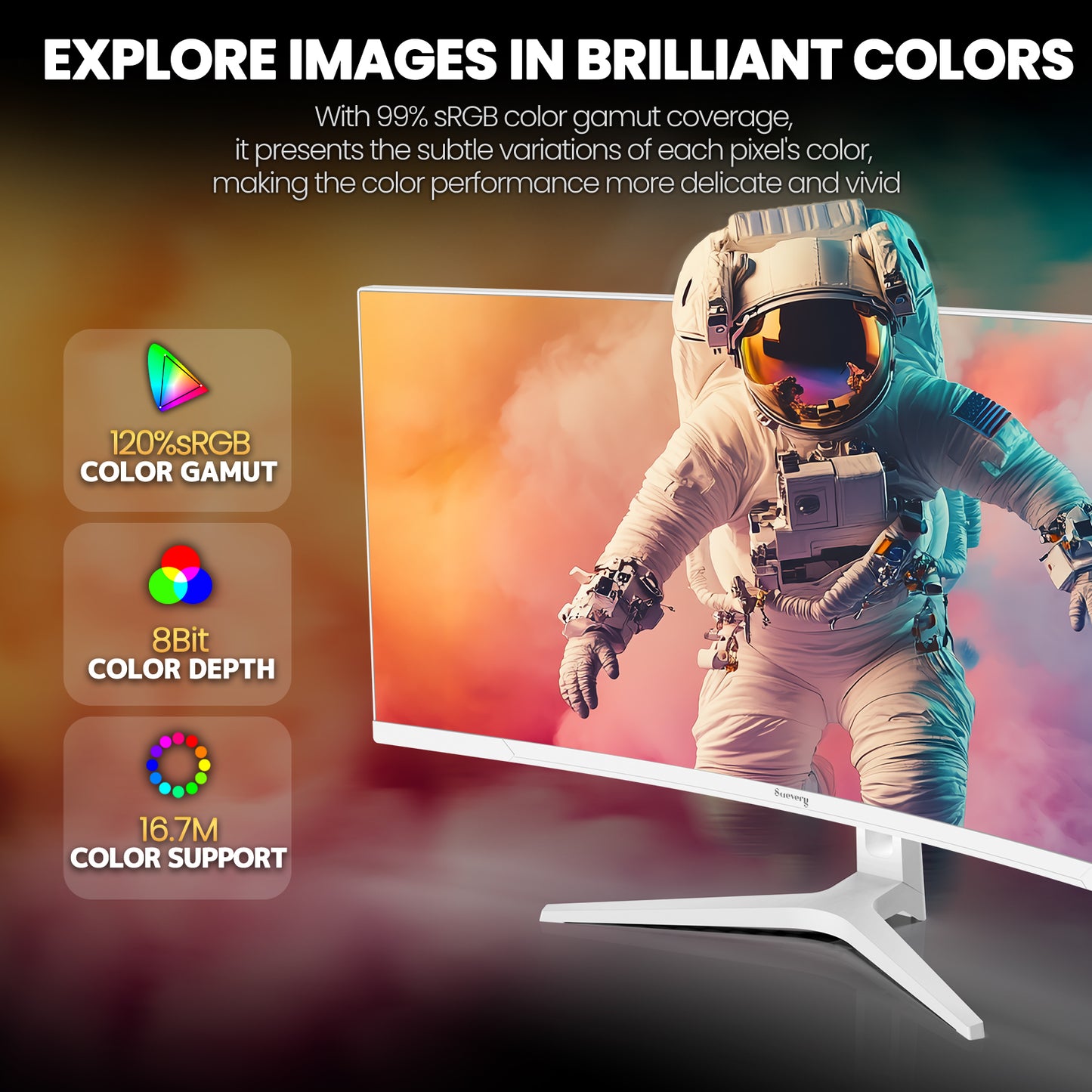 Suevery 27" 4K UHD IPS Computer Monitor, 3840×2560, 120% sRGB, FreeSync, Built-in Speakers, HDMI/DP, Wall Mount, White