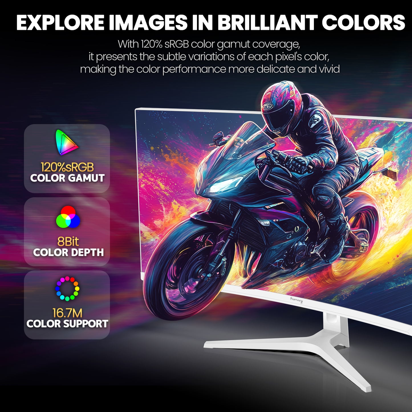 Suevery 34 Inch 144Hz Ultrawide Curved Gaming Monitor, WQHD (3440x1440p) , 21:9, 1500R,1ms(GTG), Support FreeSync, Wall-Mounted, DP & HDMI Port, White