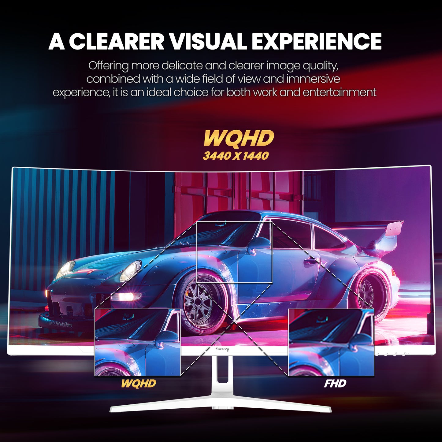 Suevery 34 Inch 144Hz Ultrawide Curved Gaming Monitor, WQHD (3440x1440p) , 21:9, 1500R,1ms(GTG), Support FreeSync, Wall-Mounted, DP & HDMI Port, White