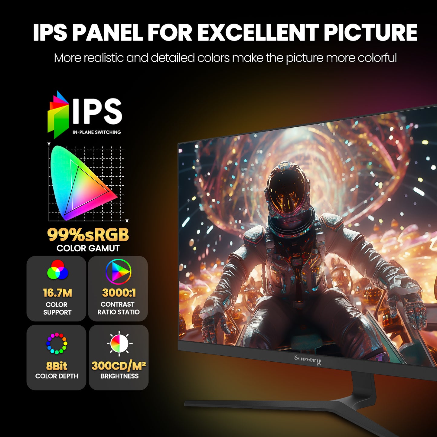 Suevery 27" 4K UHD IPS Computer Monitor, 3840×2560, 120% sRGB, FreeSync, Built-in Speakers, HDMI/DP, Wall Mount, Black