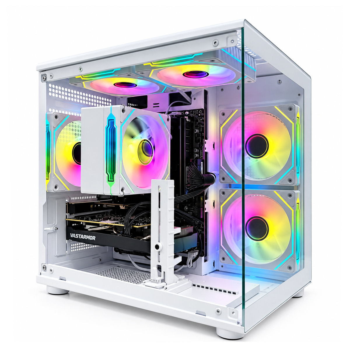 Suevery Gaming PC Desktop, AMD Ryzen 7 4700LE, Radeon RX 6500XT 4GB, 16GB DDR4 RAM, 512GB NVMe SSD, WiFi 6, RGB Lighting, White