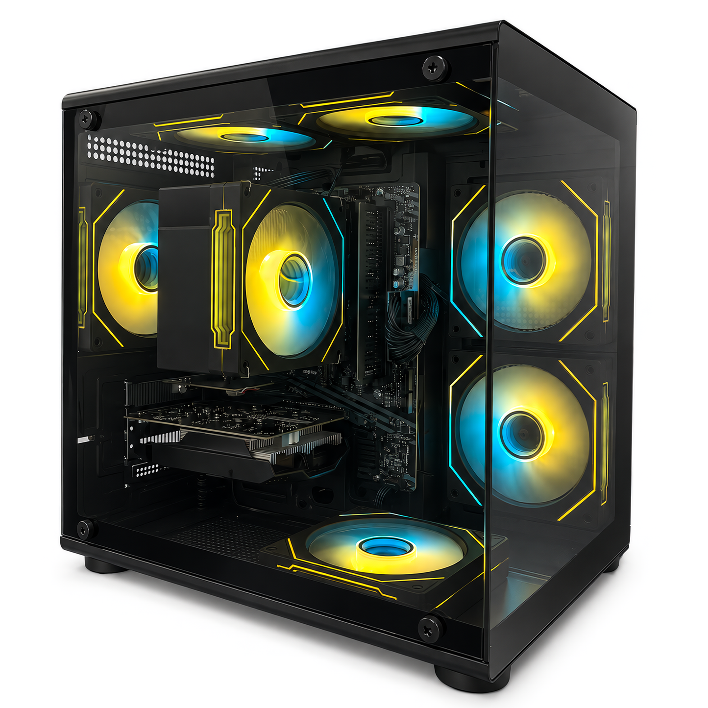 Suevery PC Desktop Computer, AMD Ryzen 7, Radeon RX 560 4G, DDR4 RAM 16G, 512GB SSD, WiFi 6, RGB Lighting, Black
