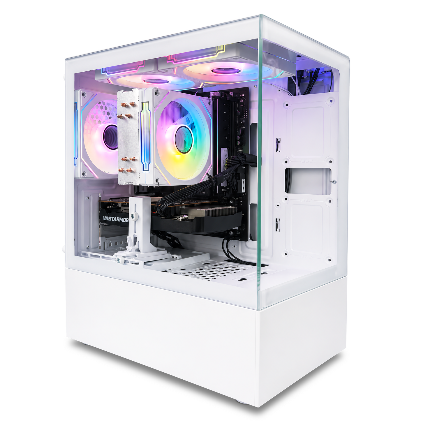 Suevery Gaming PC Desktop, AMD Ryzen 5 5500, Radeon RX 6500XT 4GB, 16GB DDR4, 512GB NVMe 3.0 SSD, RGB Fans, White