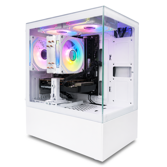 Suevery Gaming PC Desktop, AMD Ryzen 5 5500, Radeon RX 6500XT 4GB, 16GB DDR4, 512GB NVMe 3.0 SSD, RGB Fans, White