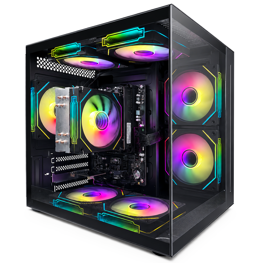 Suevery Gaming PC Desktop, AMD Ryzen 5 3400G up to 4.2GHz, 16G DDR4 RAM, RGB Fansx8, WiFi 6, Black