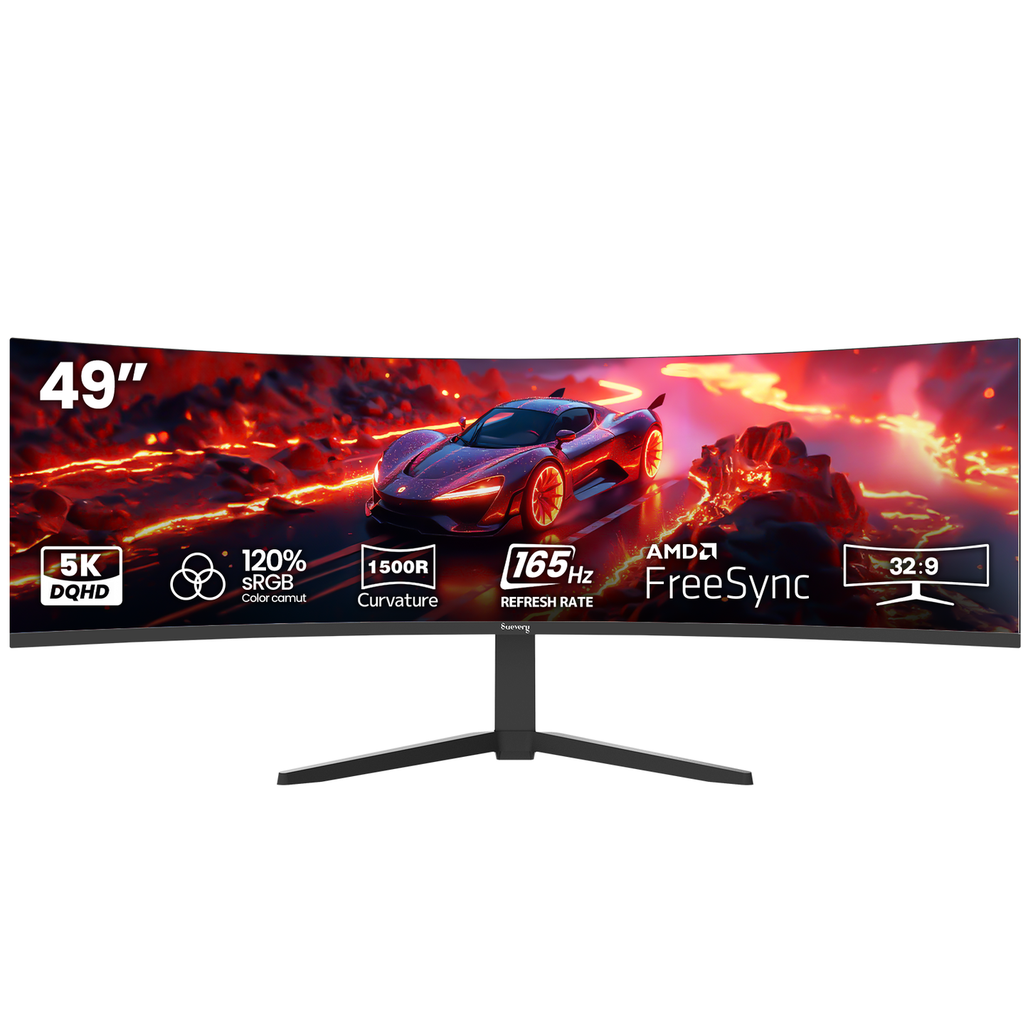 Suevery 49" Curved Ultra-Wide Gaming Monitor, DQHD 5120×1440, 165Hz, 1500R, Built-in Speakers, FreeSync, HDMI & DP, Wall Mount Install–Black