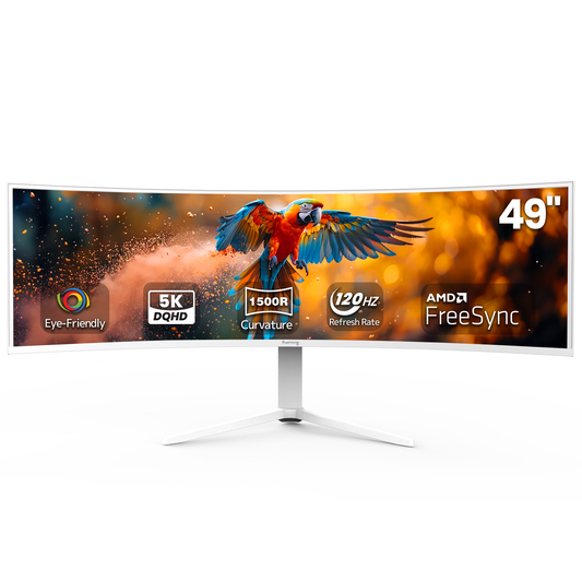 Suevery 49" 120Hz Ultra-Wide Curved Gaming Monitor, DQHD/5120x1440p, 1500R, FreeSync, 120% sRGB, Height Adjustable Stand, RGB Lighting, HDMI & DP, White
