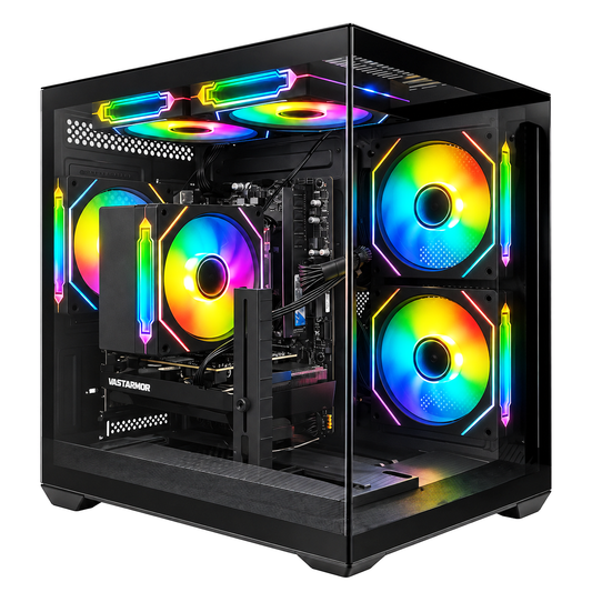 Suevery Gaming PC Desktop, AMD Ryzen 5 5500, RX 6500XT 4G, DDR4 16GB, 512G NVMe SSD, WiFi 6, RGB Lighting, Black