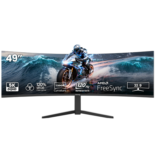 Suevery 49" Ultra-Wide Curved Monitor, DQHD(5120×1440), 120Hz Computer Monitors, 1500R, FreeSync, 120% sRGB, 32:9, Built-in Speakers, HDMI 2.1 & DP 1.4, Wall Mount Install–Black