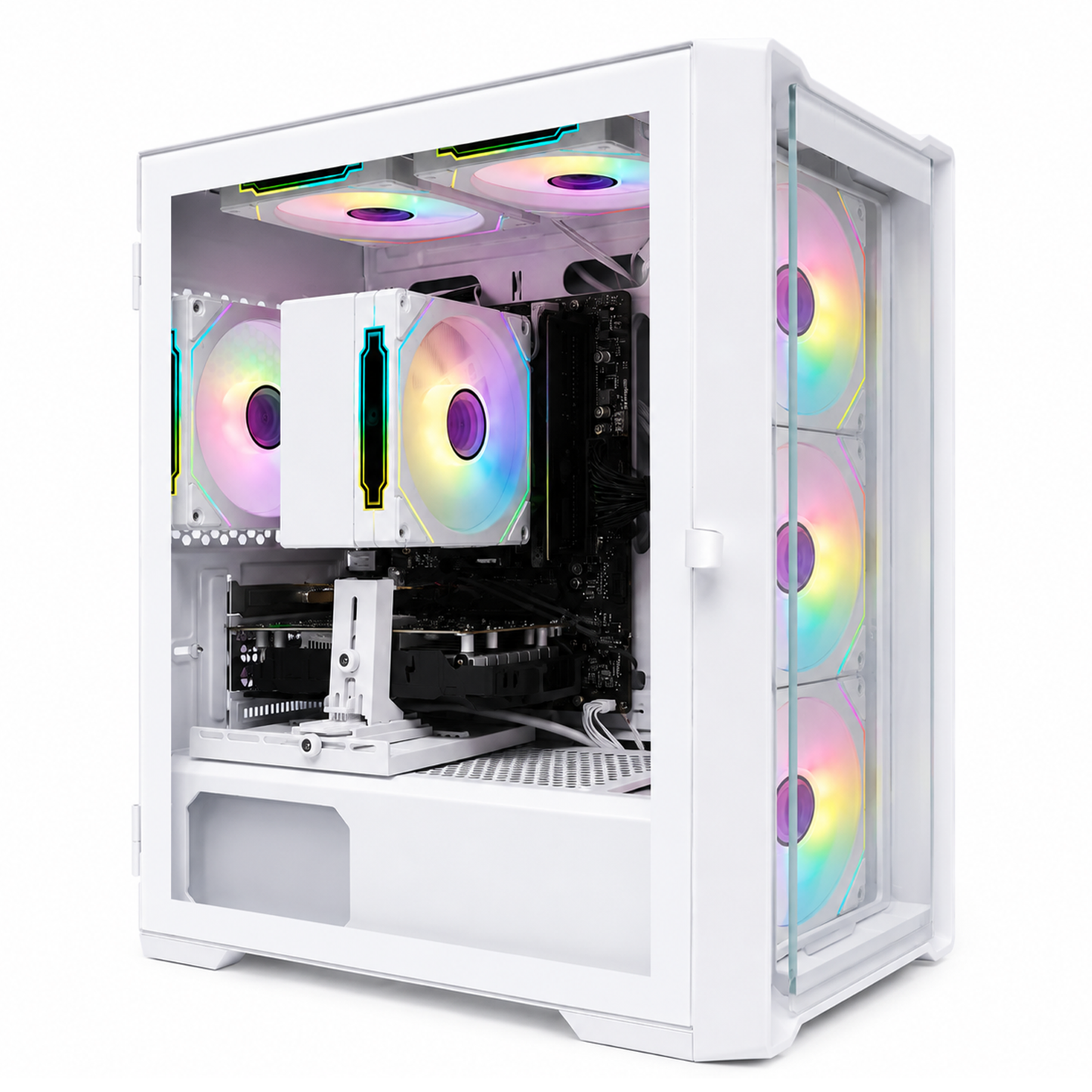 Suevery Gaming PC Desktop, AMD Ryzen 7, RTX 3050 6GB, DDR4 RAM 16GB, 512GB SSD, WiFi, RGB Lighting, White