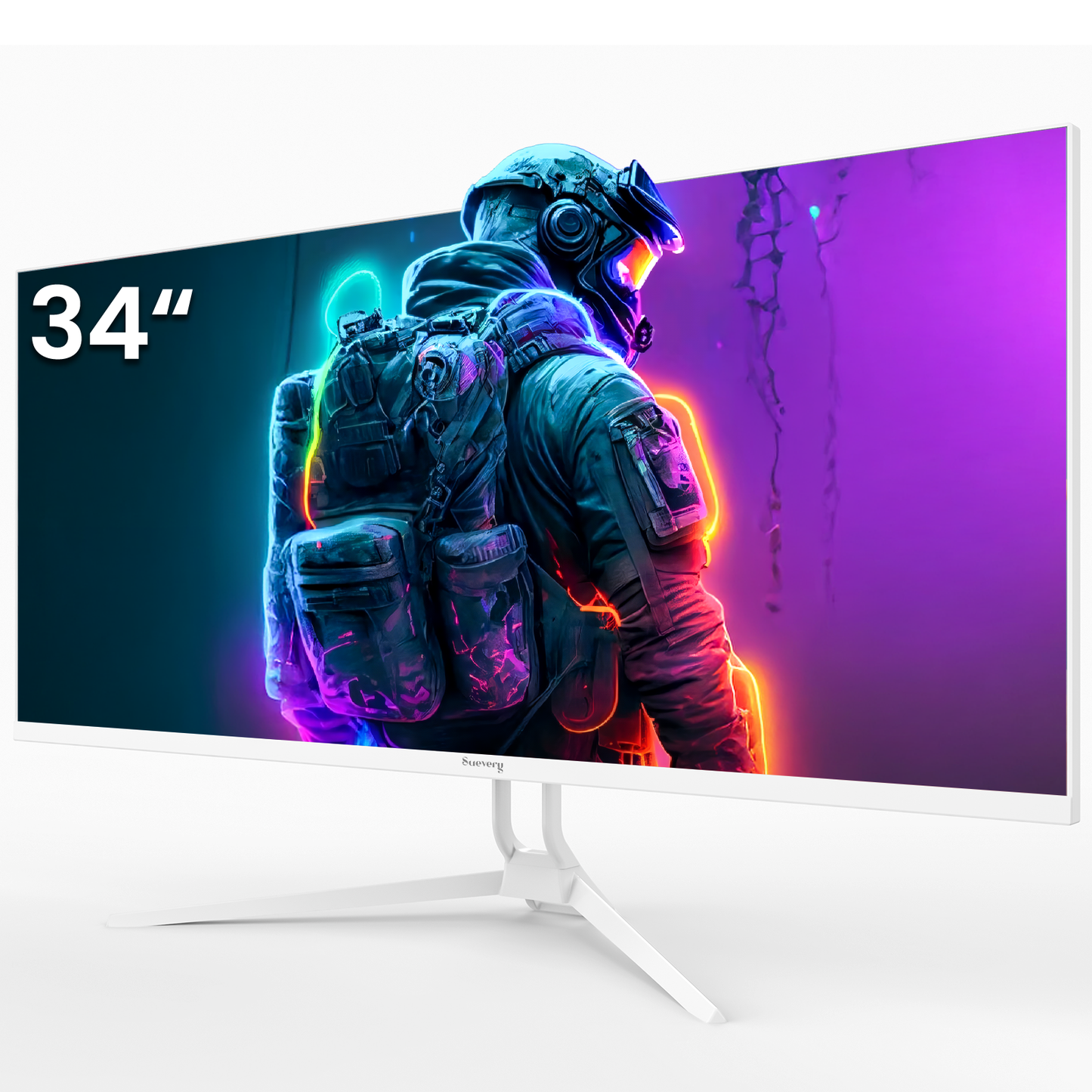 Suevery 34 Inch IPS UltraWide Gaming Monitor -120Hz, WFHD 2560×1080P, 120% sRGB, Built-in Speakers, Wall Mountable, HDMI/DP -White