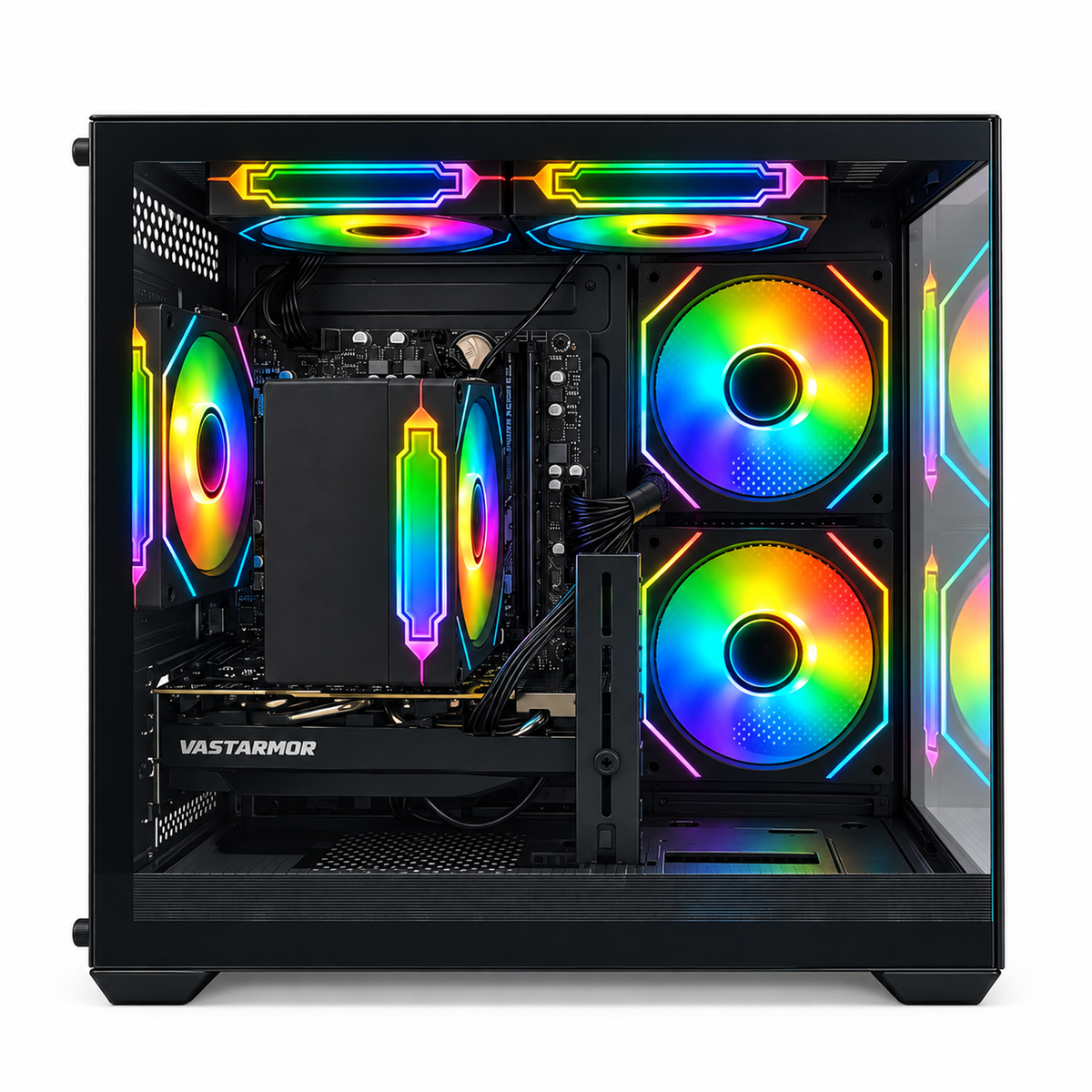 Suevery Gaming PC Desktop, AMD Ryzen 5 5500, RX 6500XT 4G, DDR4 16GB, 512G NVMe SSD, WiFi 6, RGB Lighting, Black