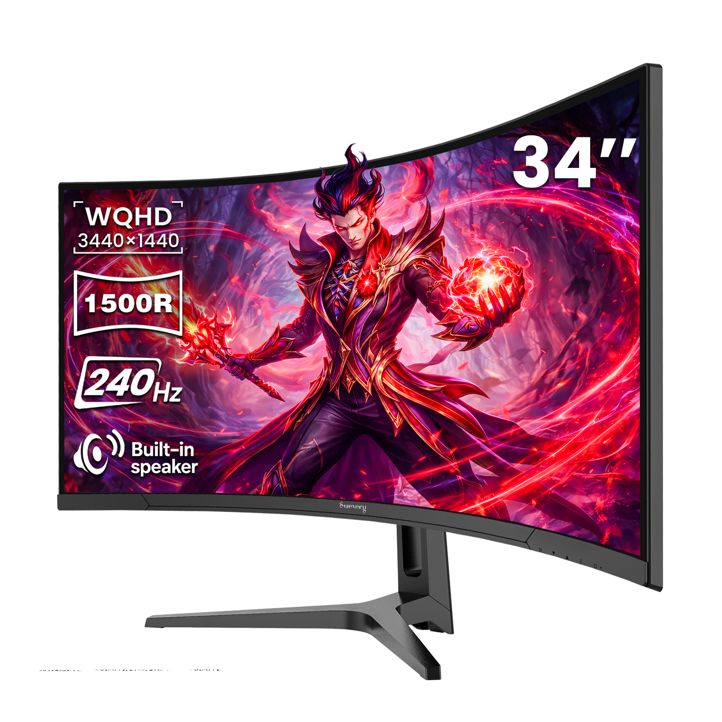 Suevery 34" 240Hz Curved Gaming Monitor, WQHD 3440x1440P, 1500R, 120% sRGB, Built-in Speakers, FreeSync, HDMI/DP, Black