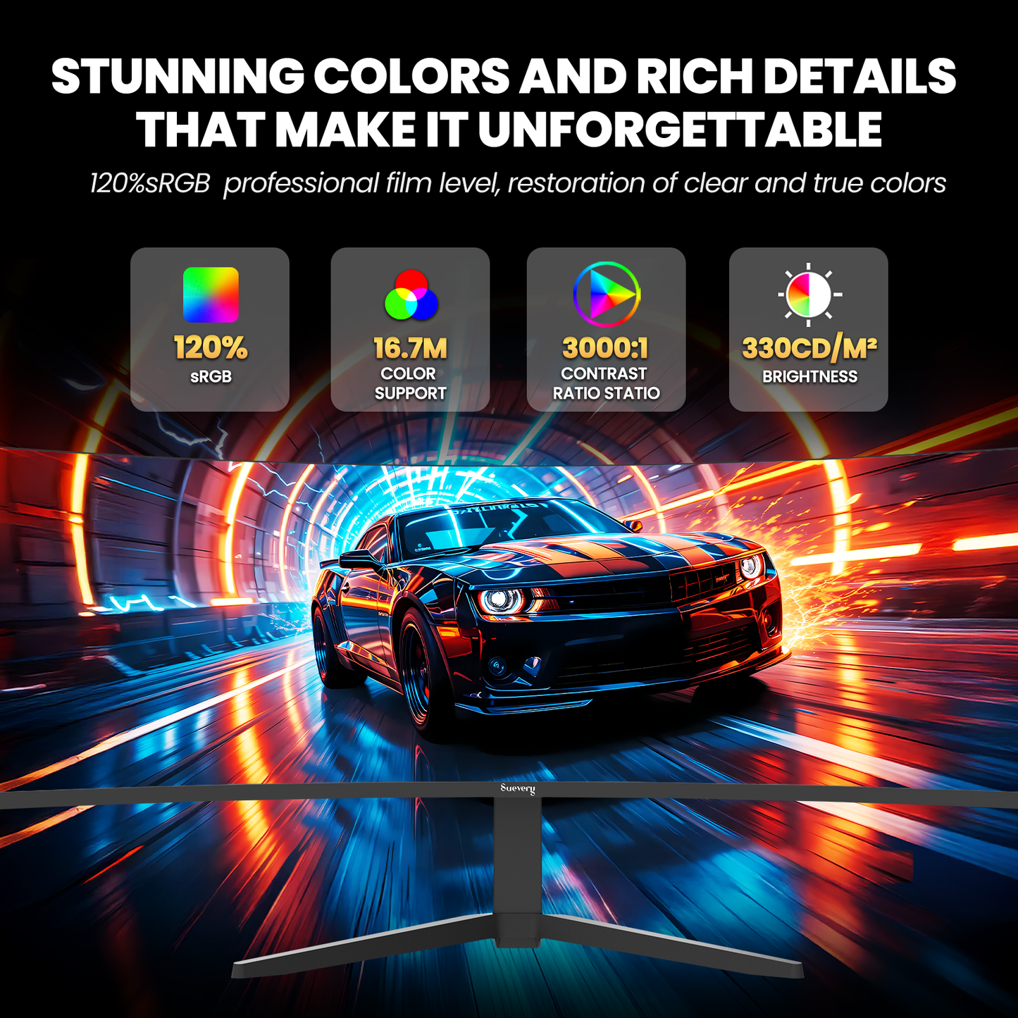 Suevery 49" Curved Ultra-Wide Gaming Monitor, DQHD 5120×1440, 165Hz, 1500R, Built-in Speakers, FreeSync, HDMI & DP, Wall Mount Install–Black