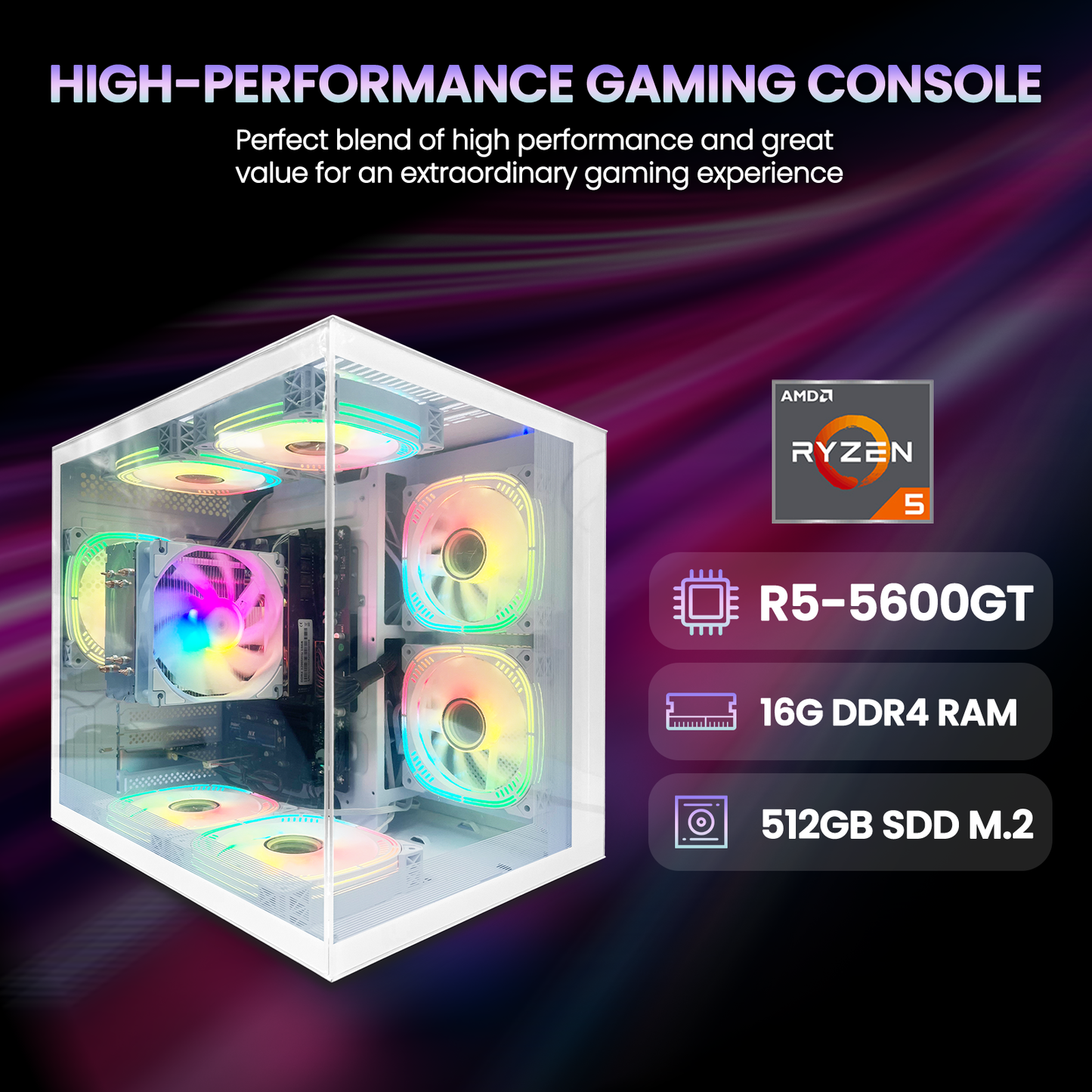 Suevery Gaming Mini PC, AMD Ryzen 5 5600GT, Vega 7 Graphics, 16GB DDR4, 512GB SSD, Windows 11 Home, Wi-Fi 6-White