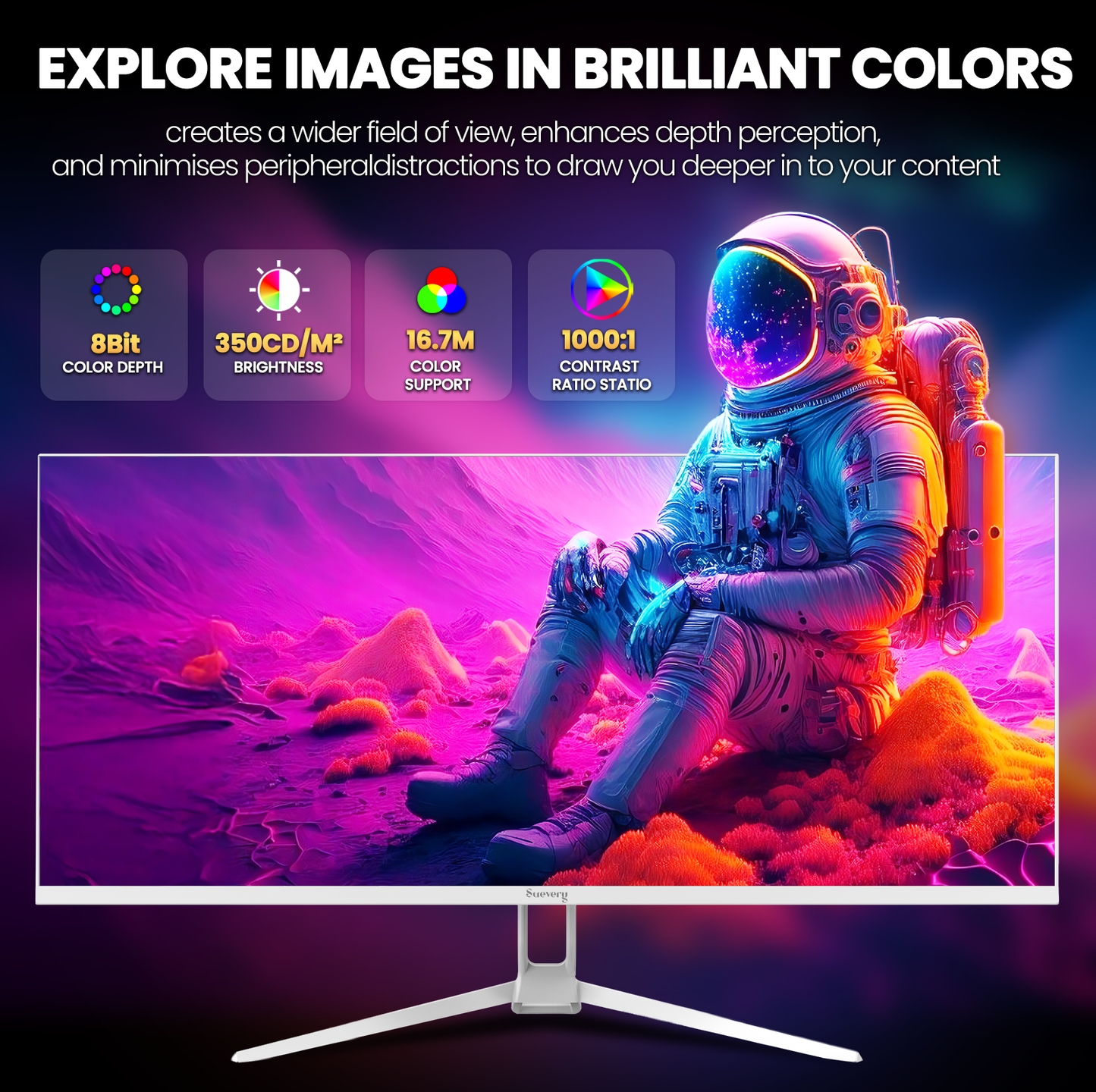 Suevery 34 Inch IPS UltraWide Gaming Monitor -120Hz, WFHD 2560×1080P, 120% sRGB, Built-in Speakers, Wall Mountable, HDMI/DP -White