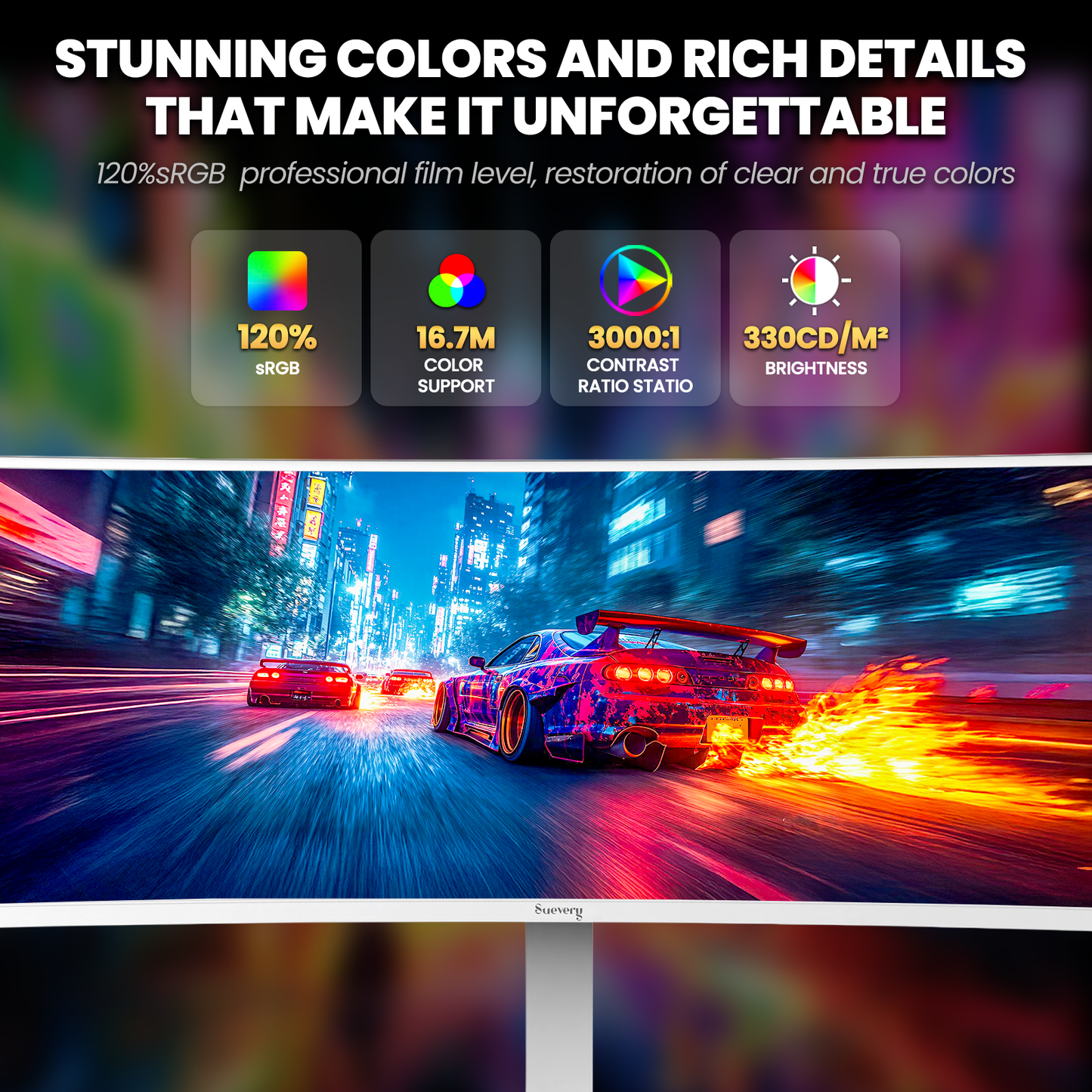 Suevery 49" 120Hz Ultra-Wide Curved Gaming Monitor, DQHD/5120x1440p, 1500R, FreeSync, 120% sRGB, Height Adjustable Stand, RGB Lighting, HDMI & DP, White