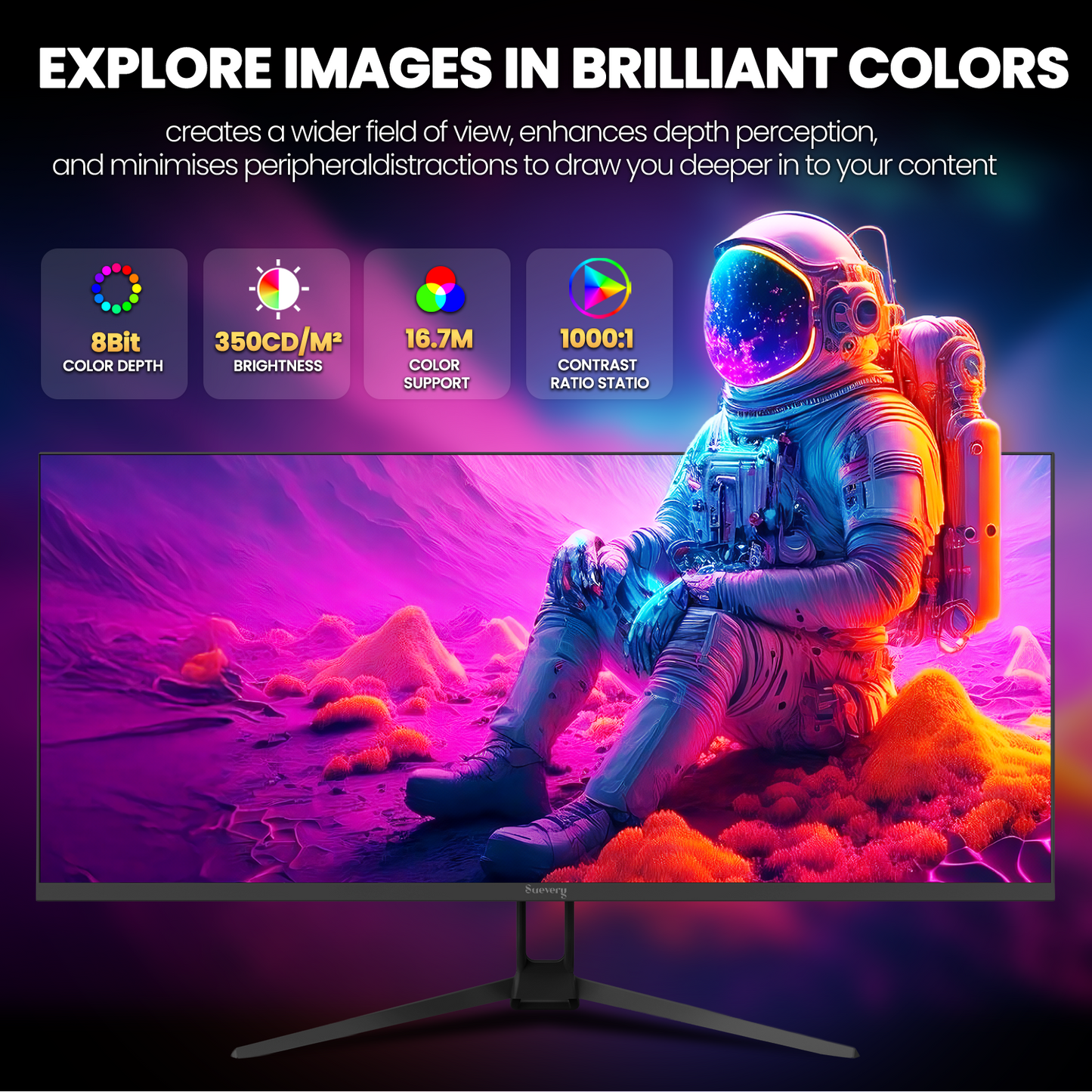Suevery 34" IPS Computer Monitor, WQHD 1440P/120Hz Gaming Monitor, 120 sRGB, Built-in Speakers, HDMI/DP, Black