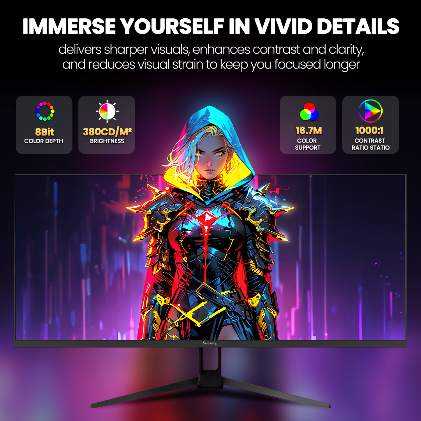 Suevery 34 Inch 165Hz UWQHD IPS Utrawide Gaming Monitor,3440x1440,21:9, Built-in Speakers,120 sRGB,Wall Mountable,HDMI/DP-Black