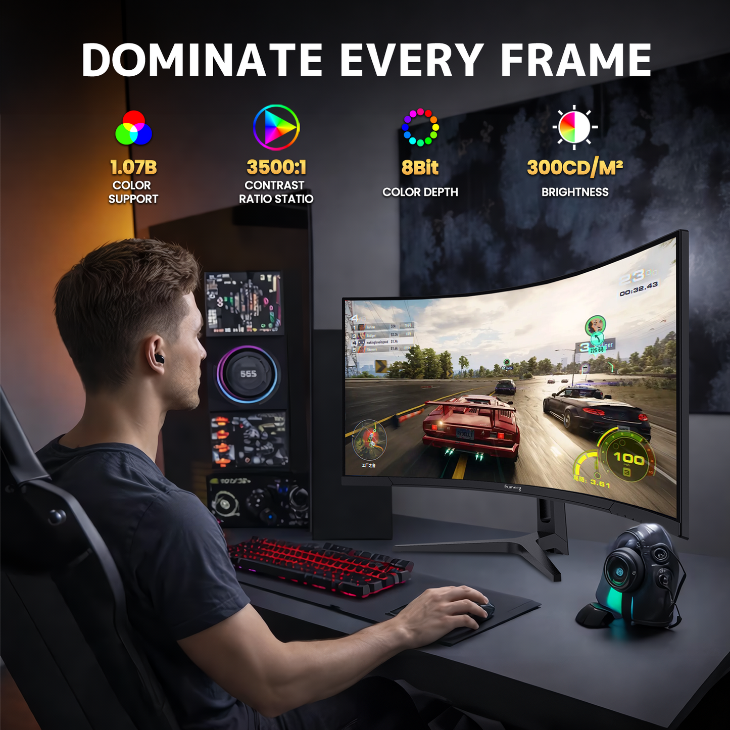 Suevery 34" 240Hz Curved Gaming Monitor, WQHD 3440x1440P, 1500R, 120% sRGB, Built-in Speakers, FreeSync, HDMI/DP, Black