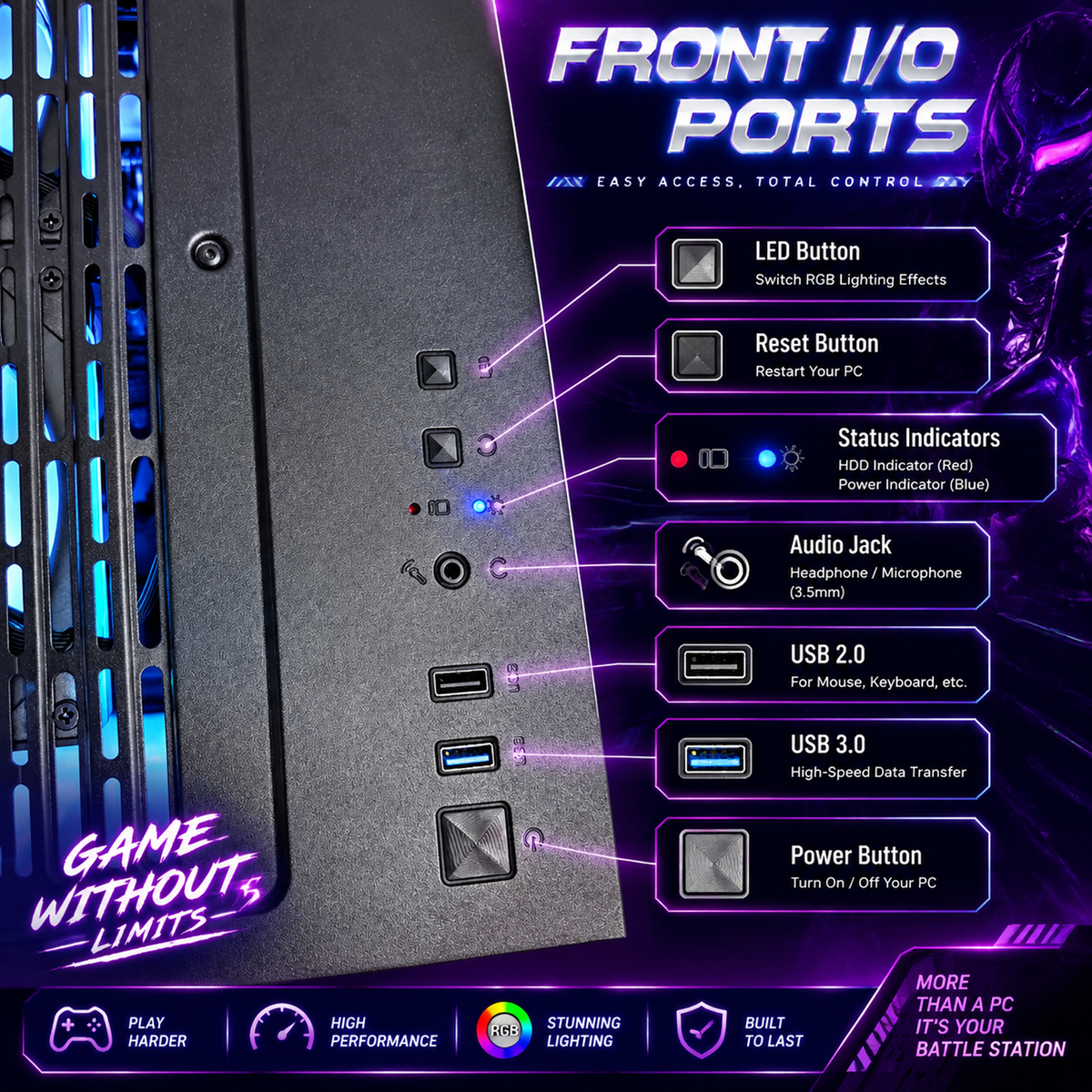 Suevery Gaming PC Desktop, AMD Ryzen 7 5700X, NVIDIA RTX 5060 8GB, 16GB DDR4 RAM, 1TB NVMe SSD, Wi-Fi 6, RGB Lighting, 650W, Black