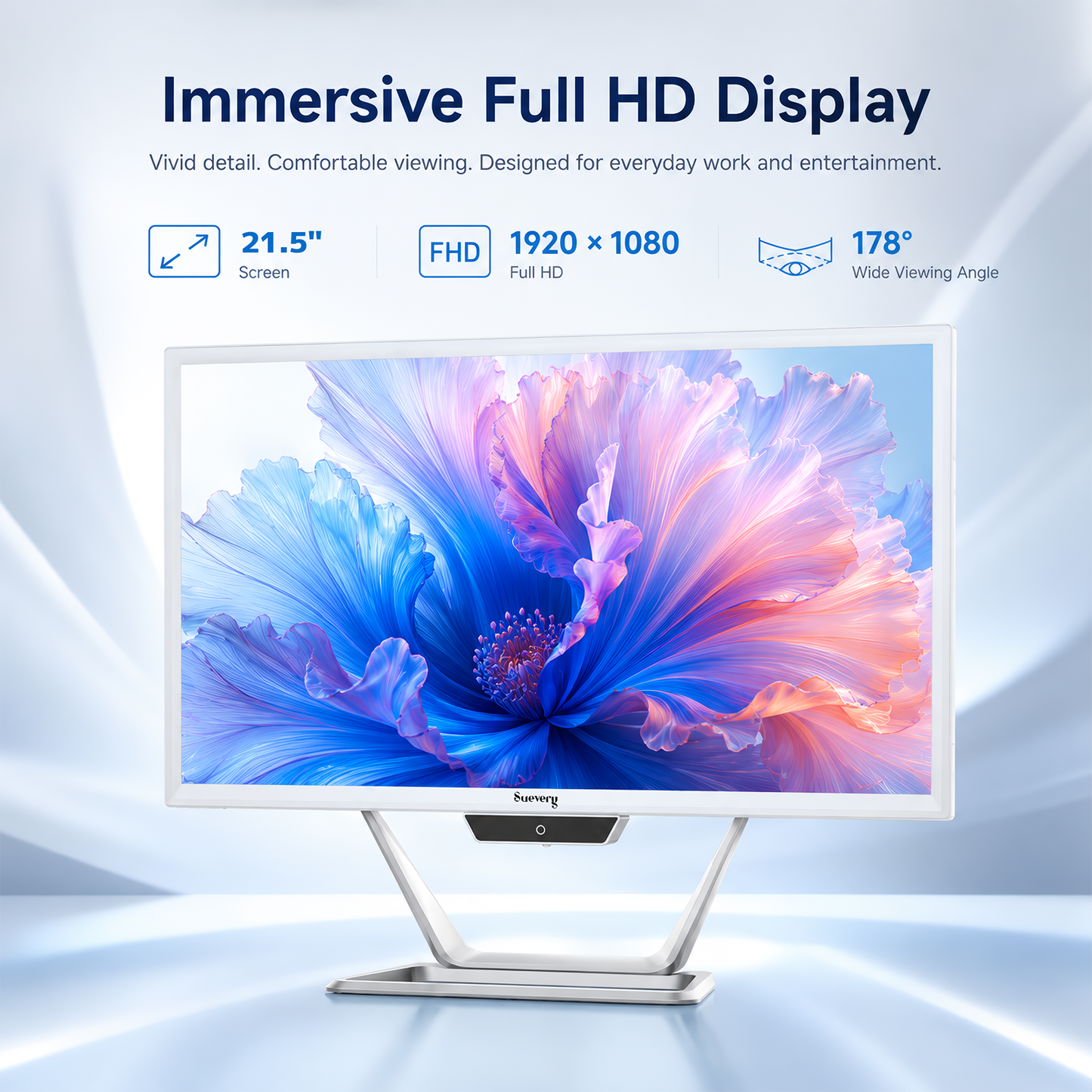 Suevery 21.5 Inch All-in-One PC Desktop, Core i5 16GB RAM 256G SSD, 22" FHD 1080P Display Computer, WiFi 6 HDMI USB, HD Webcam, Compact AIO for Home Office Business Daily Use with Keyboard & Mouse