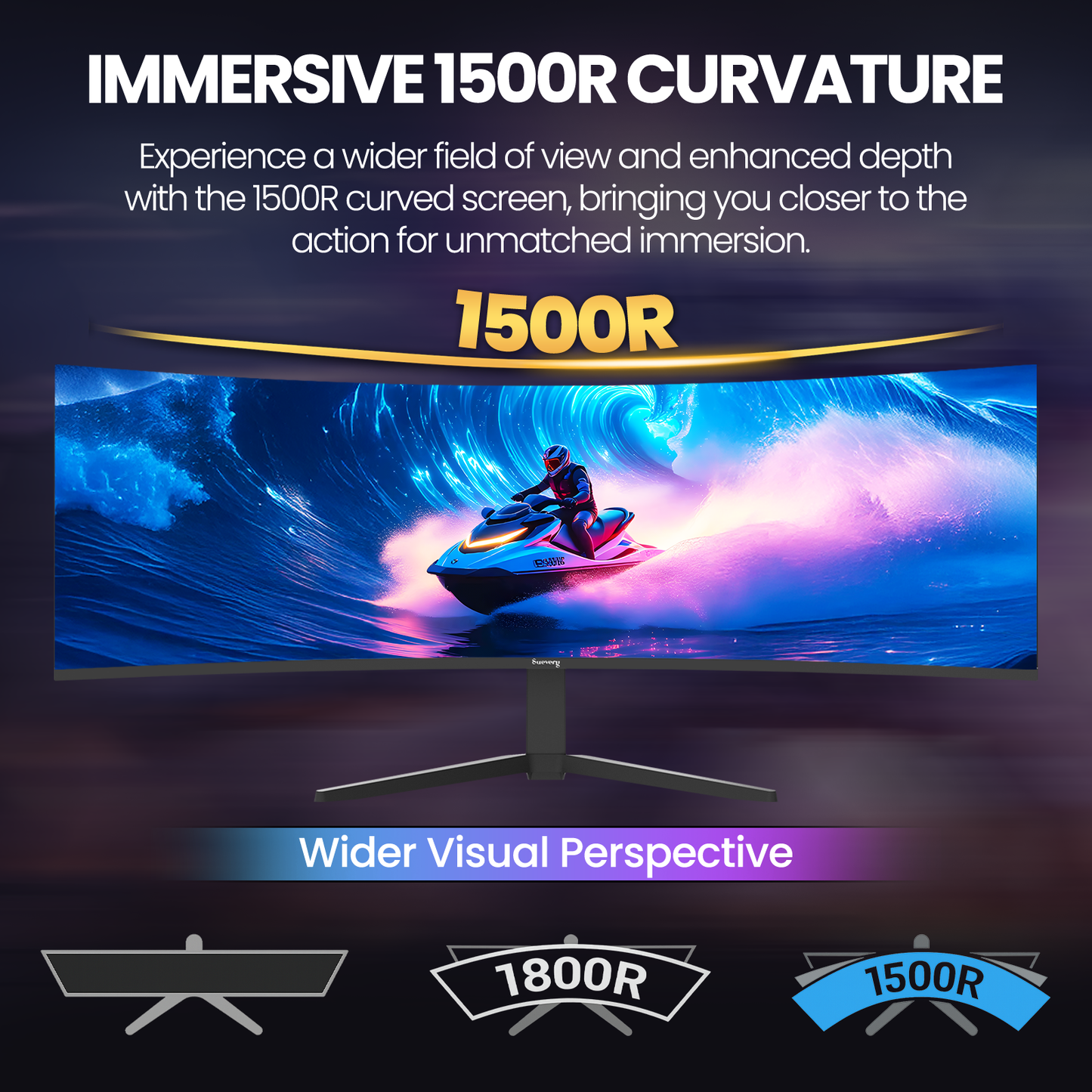 Suevery 49" Curved Ultra-Wide Gaming Monitor, DQHD 5120×1440, 165Hz, 1500R, Built-in Speakers, FreeSync, HDMI & DP, Wall Mount Install–Black