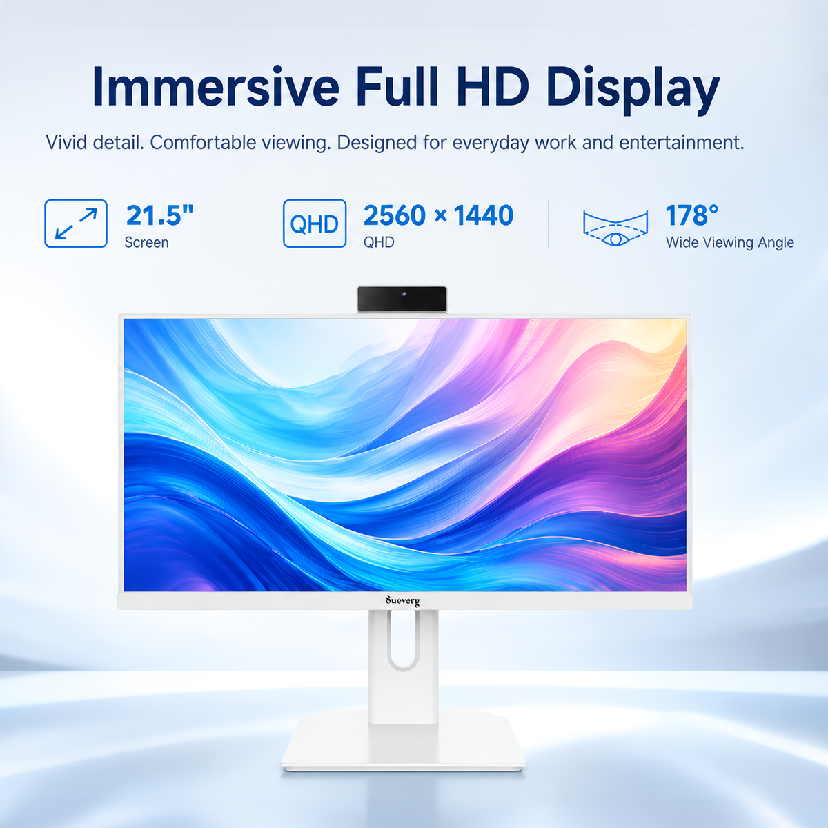 Suevery 27 Inch All-in-One PC Desktop, Core i7 16GB RAM, 512GB SSD, QHD 2560x1440 Computer, WiFi 6, HDMI, USB, HD Webcam, White – with Keyboard & Mouse