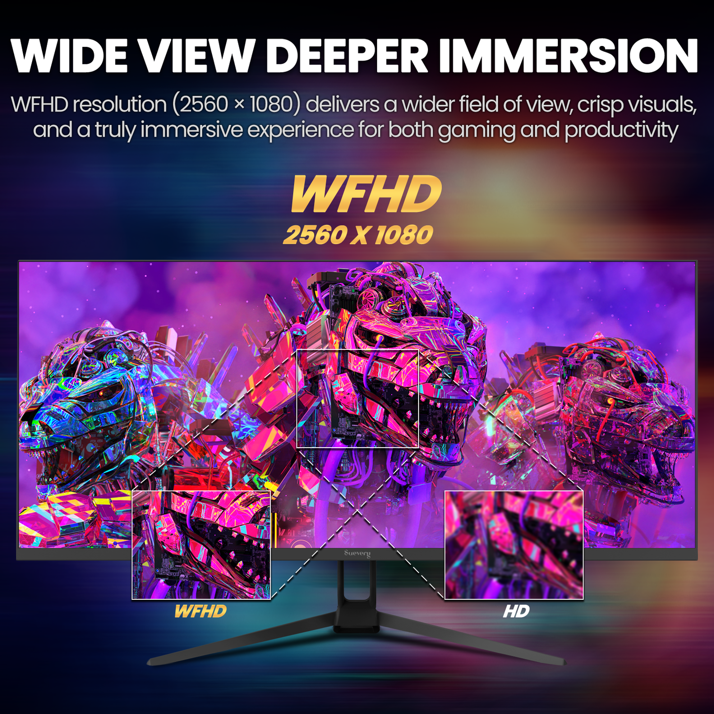 Suevery 34" IPS Computer Monitor, WQHD 1440P/120Hz Gaming Monitor, 120 sRGB, Built-in Speakers, HDMI/DP, Black