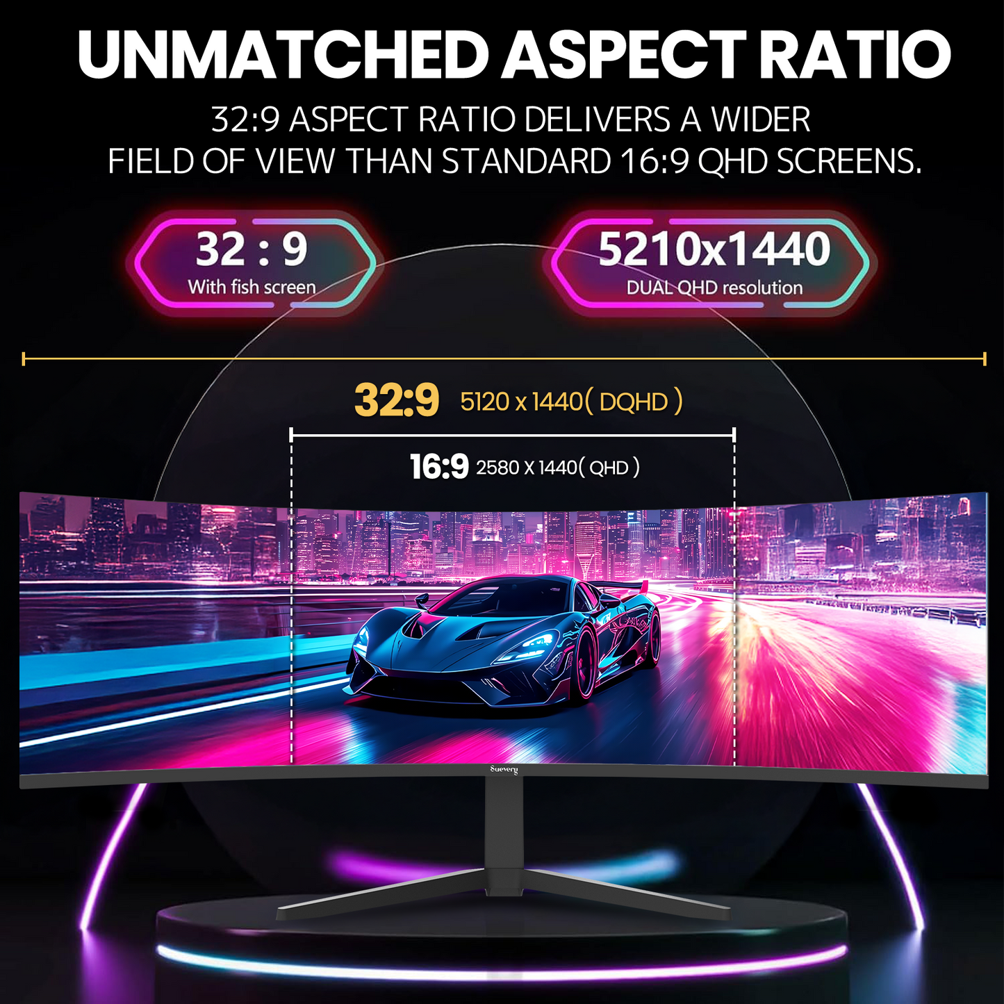 Suevery 49" Curved Ultra-Wide Gaming Monitor, DQHD 5120×1440, 165Hz, 1500R, Built-in Speakers, FreeSync, HDMI & DP, Wall Mount Install–Black