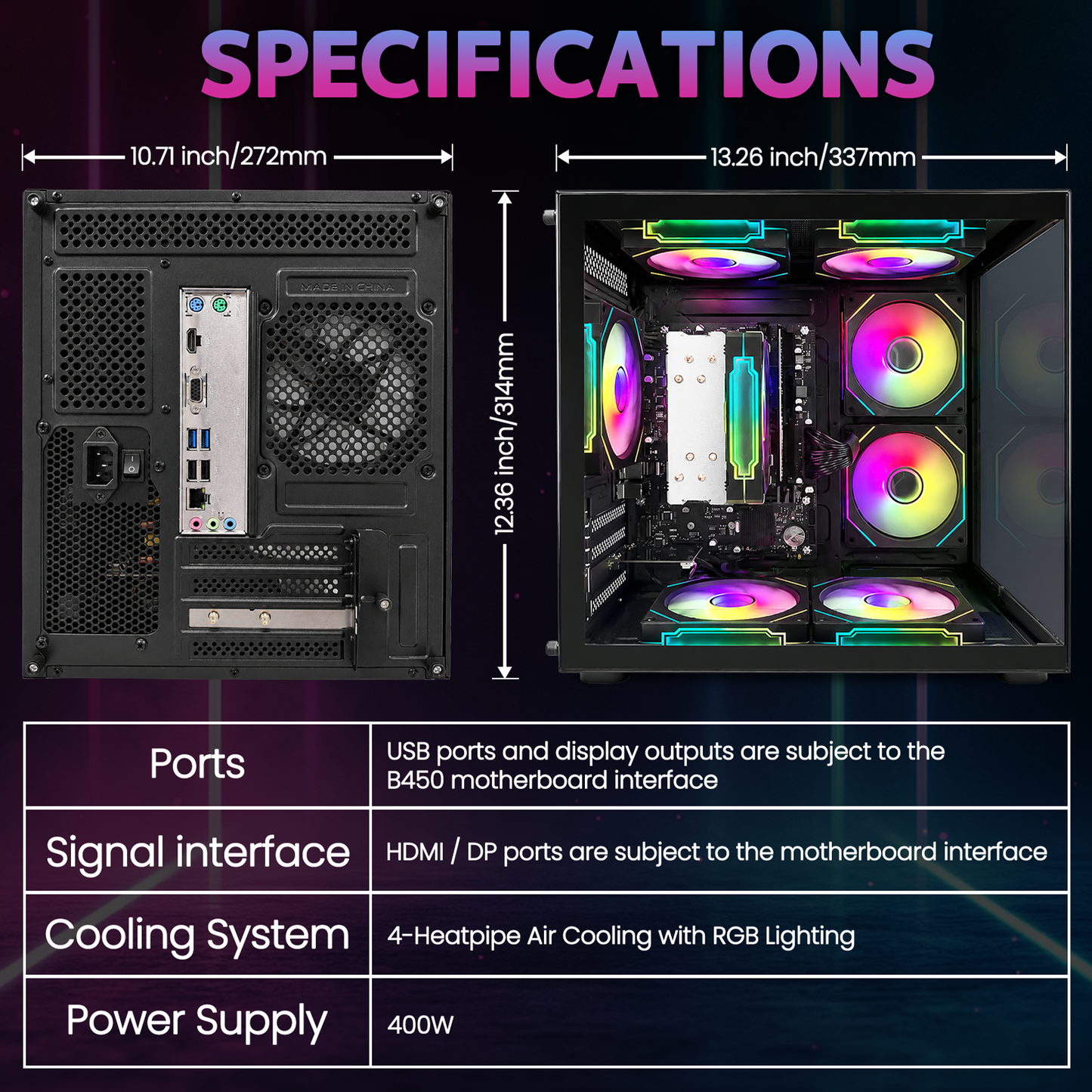 Suevery Gaming PC Desktop, AMD Ryzen 5 3400G up to 4.2GHz, 16G DDR4 RAM, RGB Fansx8, WiFi 6, Black