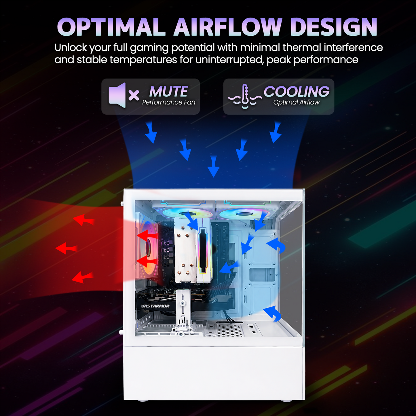 Suevery Gaming PC Desktop, AMD Ryzen 5 5500, Radeon RX 6500XT 4GB, 16GB DDR4, 512GB NVMe 3.0 SSD, RGB Fans, White
