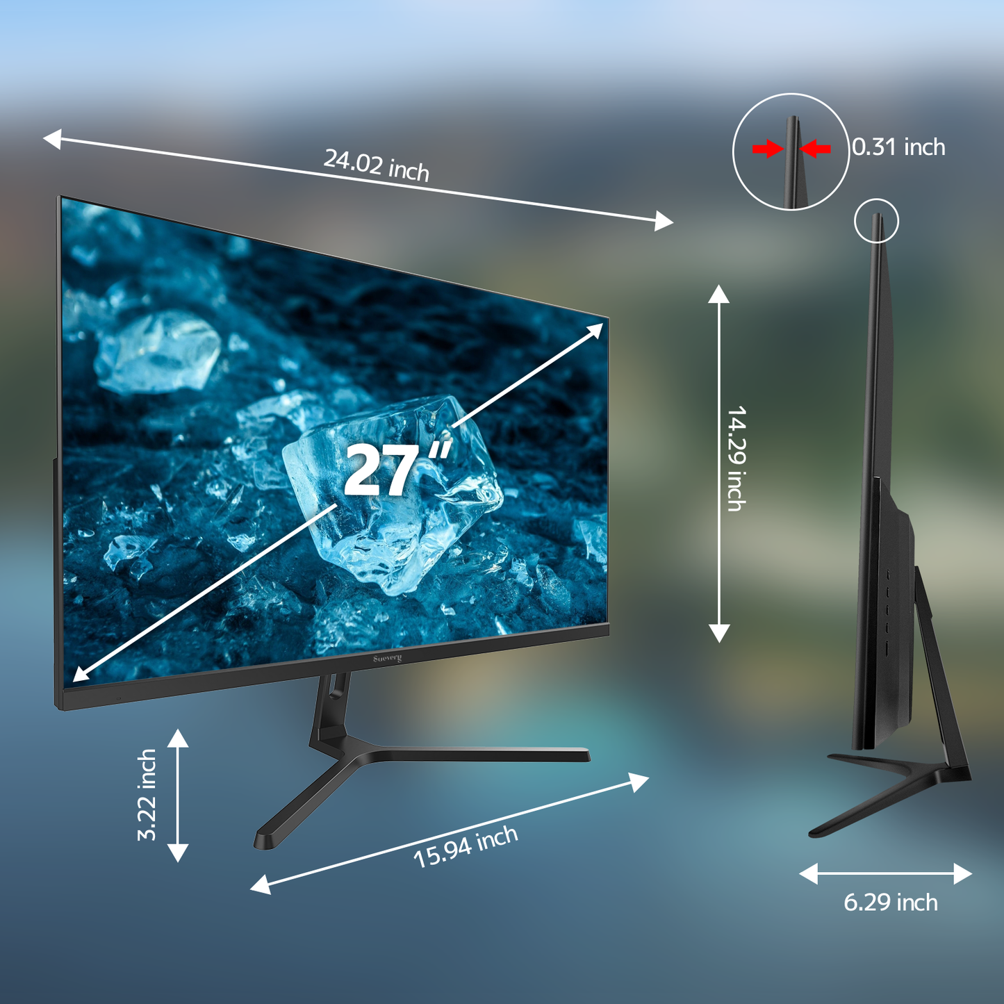 Suevery 27" Computer Monitor, FHD 1080P/100Hz Gaming Monitor, 1800R, 100% sRGB, Built-in Speakers, VGA/HDMI, Black