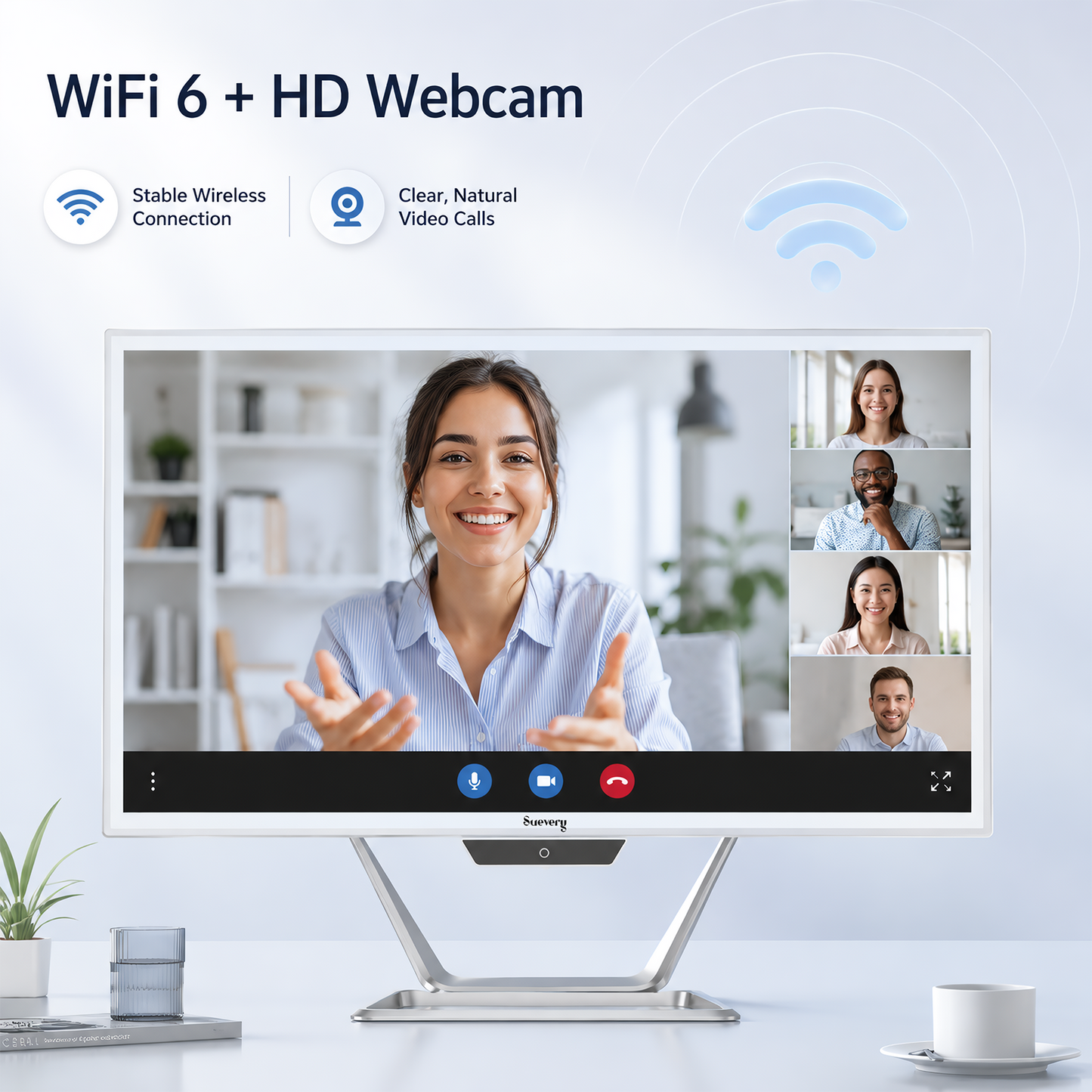 Suevery 21.5 Inch All-in-One PC Desktop, Core i5 16GB RAM 256G SSD, 22" FHD 1080P Display Computer, WiFi 6 HDMI USB, HD Webcam, Compact AIO for Home Office Business Daily Use with Keyboard & Mouse