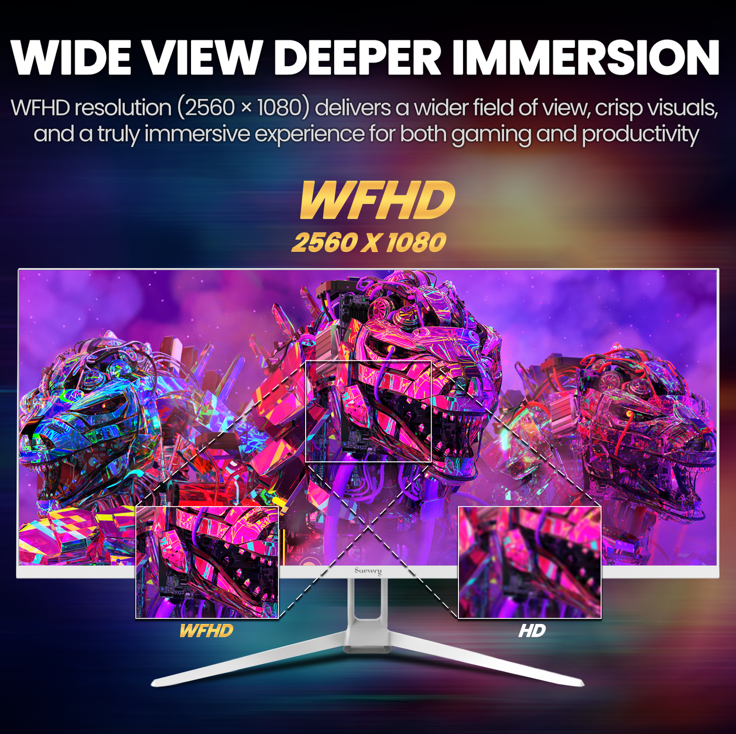 Suevery 34 Inch IPS UltraWide Gaming Monitor -120Hz, WFHD 2560×1080P, 120% sRGB, Built-in Speakers, Wall Mountable, HDMI/DP -White