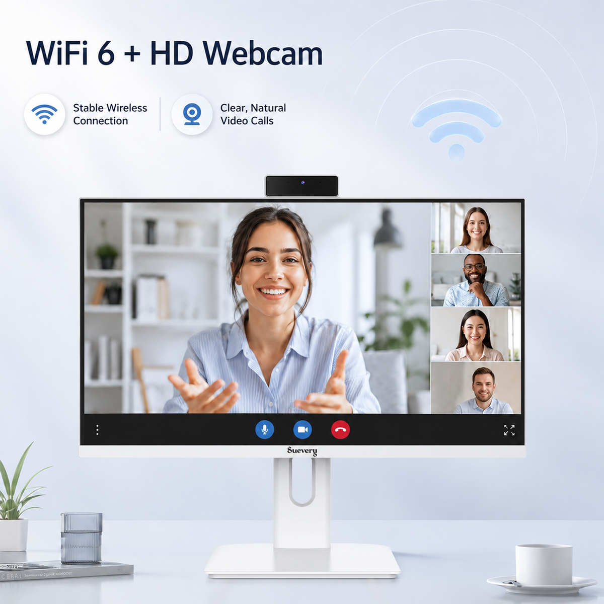 Suevery 27 Inch All-in-One PC Desktop, Core i7 16GB RAM, 512GB SSD, QHD 2560x1440 Computer, WiFi 6, HDMI, USB, HD Webcam, White – with Keyboard & Mouse