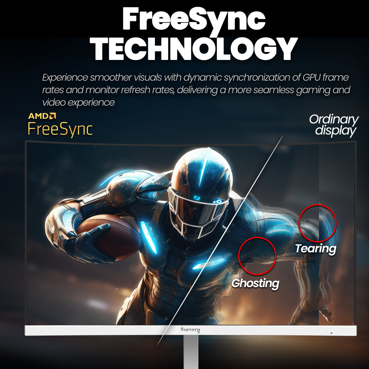 Suevery 24" FHD 1080p Curved Gaming Monitor, 240Hz, Built-in Speakers, 1800R, FreeSync, Wall Mountable -White