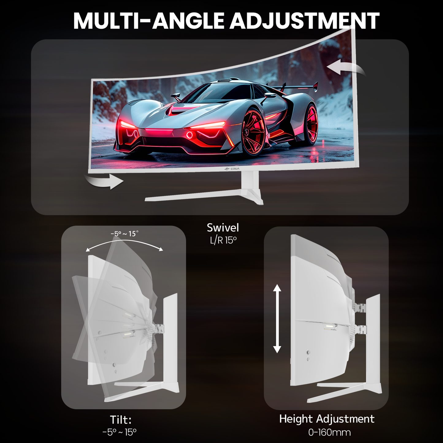 Suevery 49" 120Hz Ultra-Wide Curved Gaming Monitor, DQHD/5120x1440p, 1500R, FreeSync, 120% sRGB, Height Adjustable Stand, RGB Lighting, HDMI & DP, White