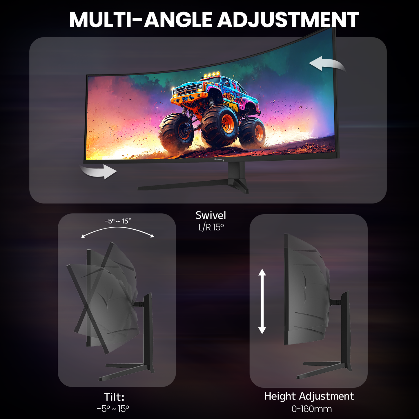 Suevery 49" Ultra-Wide Curved Monitor, DQHD(5120×1440), 120Hz Computer Monitors, 1500R, FreeSync, 120% sRGB, 32:9, Built-in Speakers, HDMI 2.1 & DP 1.4, Wall Mount Install–Black