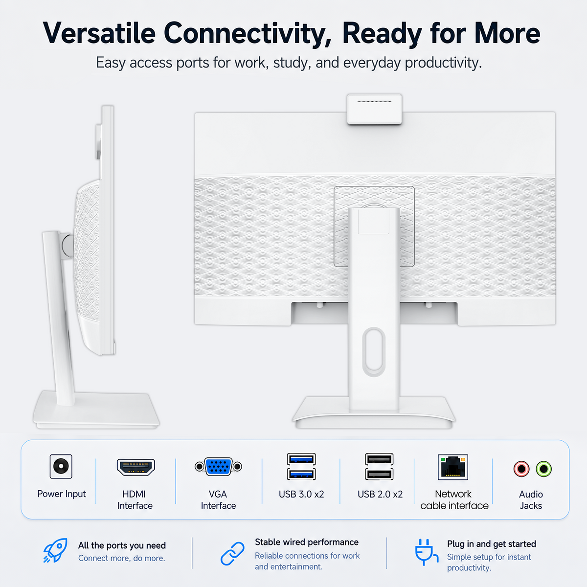 Suevery 27 Inch All-in-One PC Desktop, Core i7 16GB RAM, 512GB SSD, QHD 2560x1440 Computer, WiFi 6, HDMI, USB, HD Webcam, White – with Keyboard & Mouse