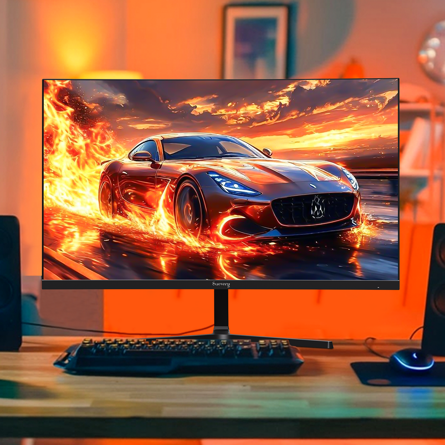 Suevery 24" 200Hz Gaming Monitor, IPS 1080p FHD Computer Monitor, Built-in Speakers, 120% sRGB, FreeSync, Blue Light Filter, Wall Mountable, HDMI/DP, Black