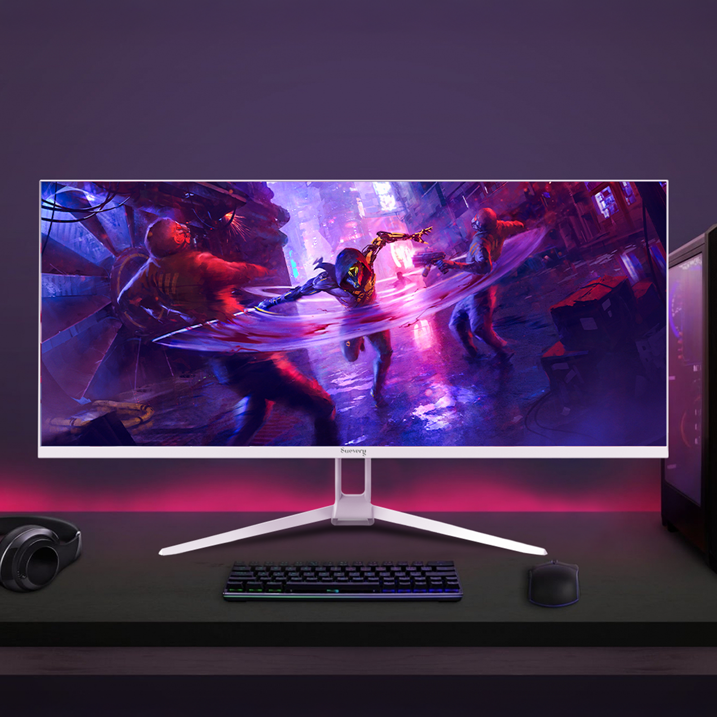 Suevery 34 Inch IPS UltraWide Gaming Monitor -120Hz, WFHD 2560×1080P, 120% sRGB, Built-in Speakers, Wall Mountable, HDMI/DP -White