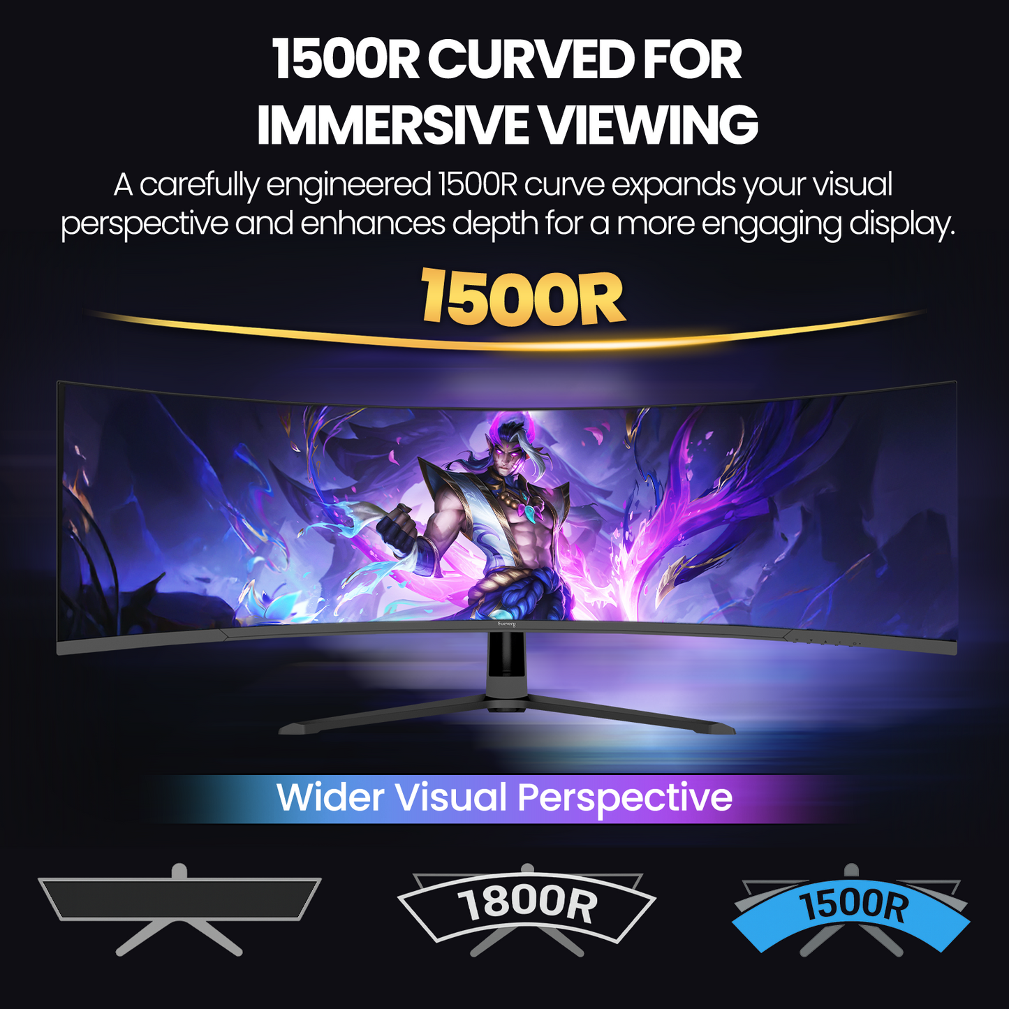 Suevery 45" 240Hz Dual QHD 5120 x 1440 Curved Gaming Monitor, 1500R, Built-in Speakers, Adjustable Stand, RGB Lighting, Black