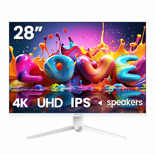 Suevery 28" 4K UHD IPS Computer Monitor, 3840×2560, 120% sRGB, FreeSync, Built-in Speakers, HDMI/DP, Wall Mount, White