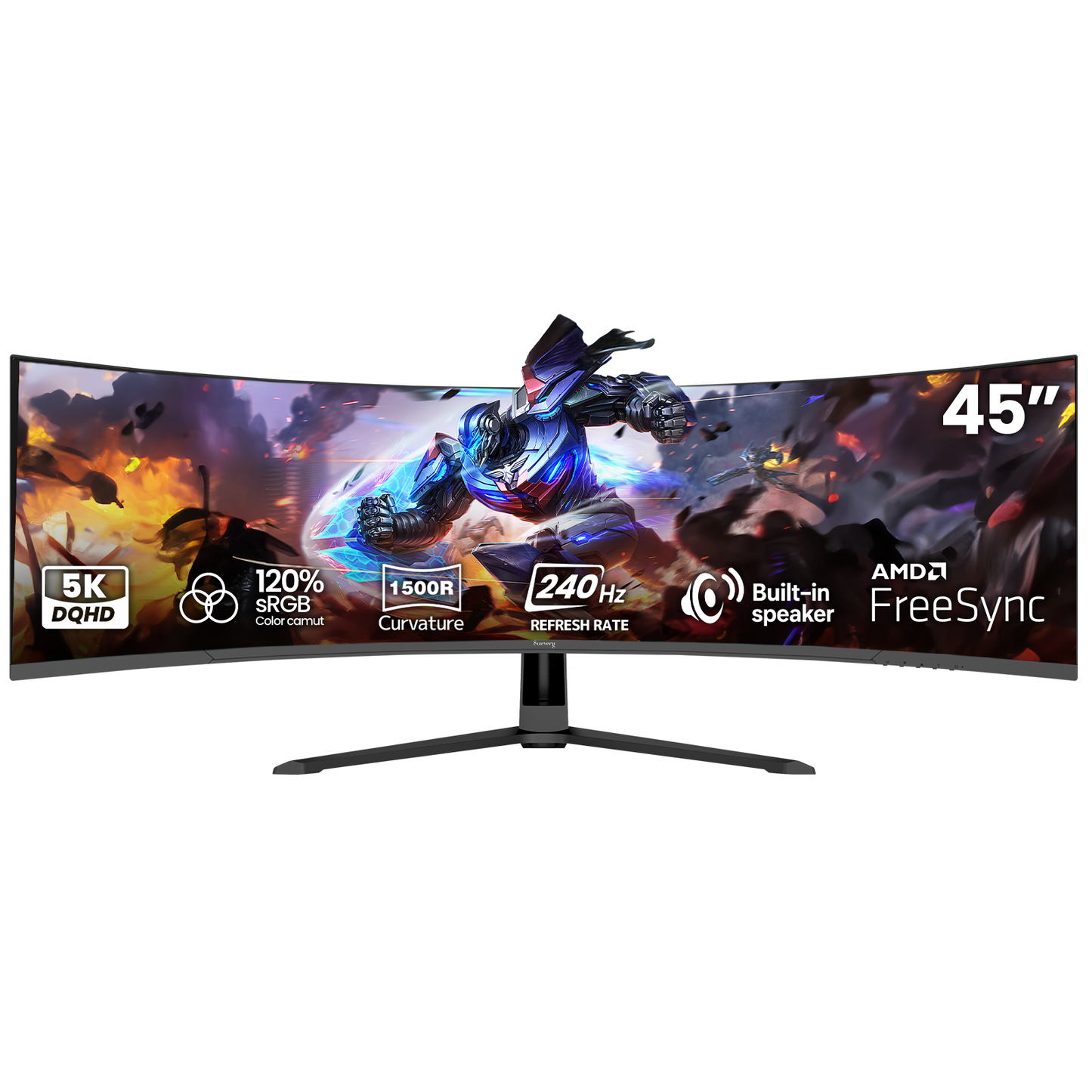 Suevery 45" 240Hz Dual QHD 5120 x 1440 Curved Gaming Monitor, 1500R, Built-in Speakers, Adjustable Stand, RGB Lighting, Black