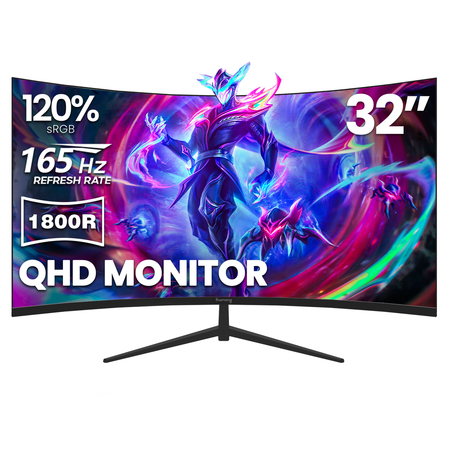 Suevery 32" 165Hz Curved Gaming Monitor, QHD 2560x1440P, 1800R, FreeSync, Low Blue Light, Wall Mountable, HDMI/DP, Black