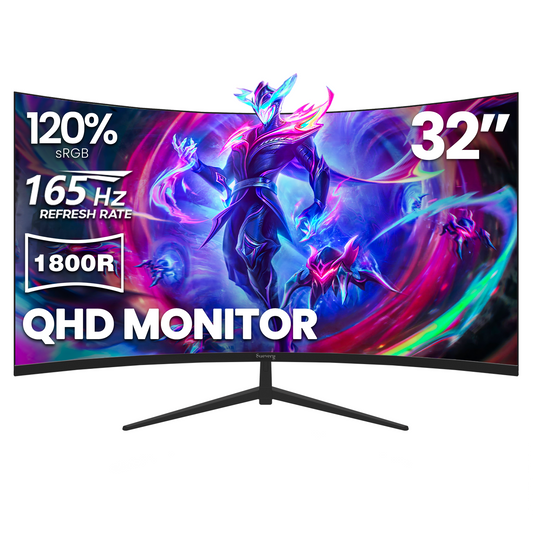 Suevery 32" 165Hz Curved Gaming Monitor, QHD 2560x1440P, 1800R, FreeSync, Low Blue Light, Wall Mountable, HDMI/DP, Black