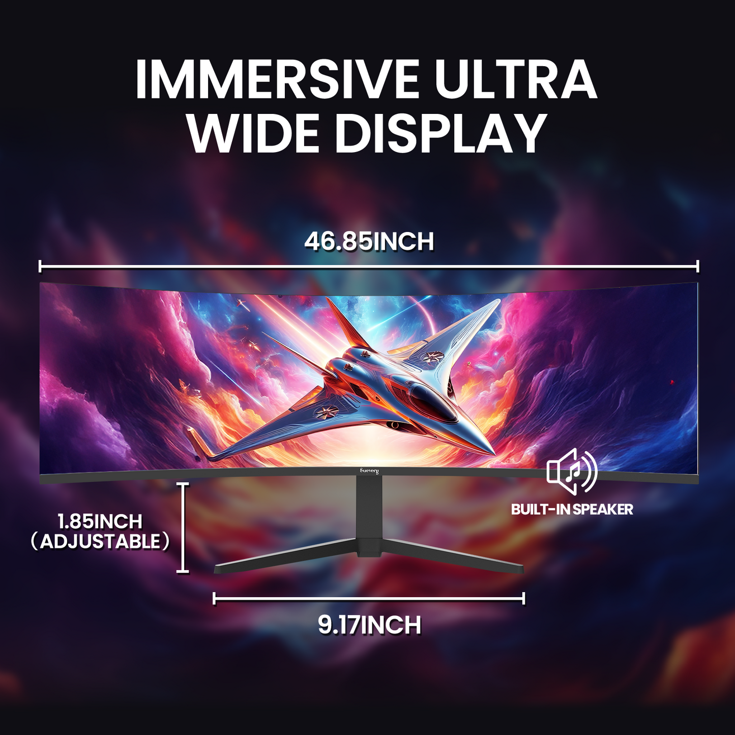 Suevery 49" Curved Ultra-Wide Gaming Monitor, DQHD 5120×1440, 165Hz, 1500R, Built-in Speakers, FreeSync, HDMI & DP, Wall Mount Install–Black